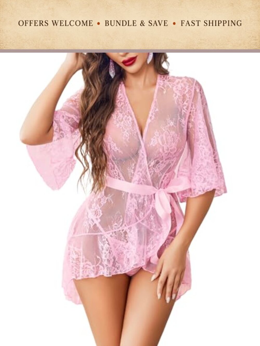 Lace Babydoll Lingerie Dress Ruffled Hem Sheer Nightgown